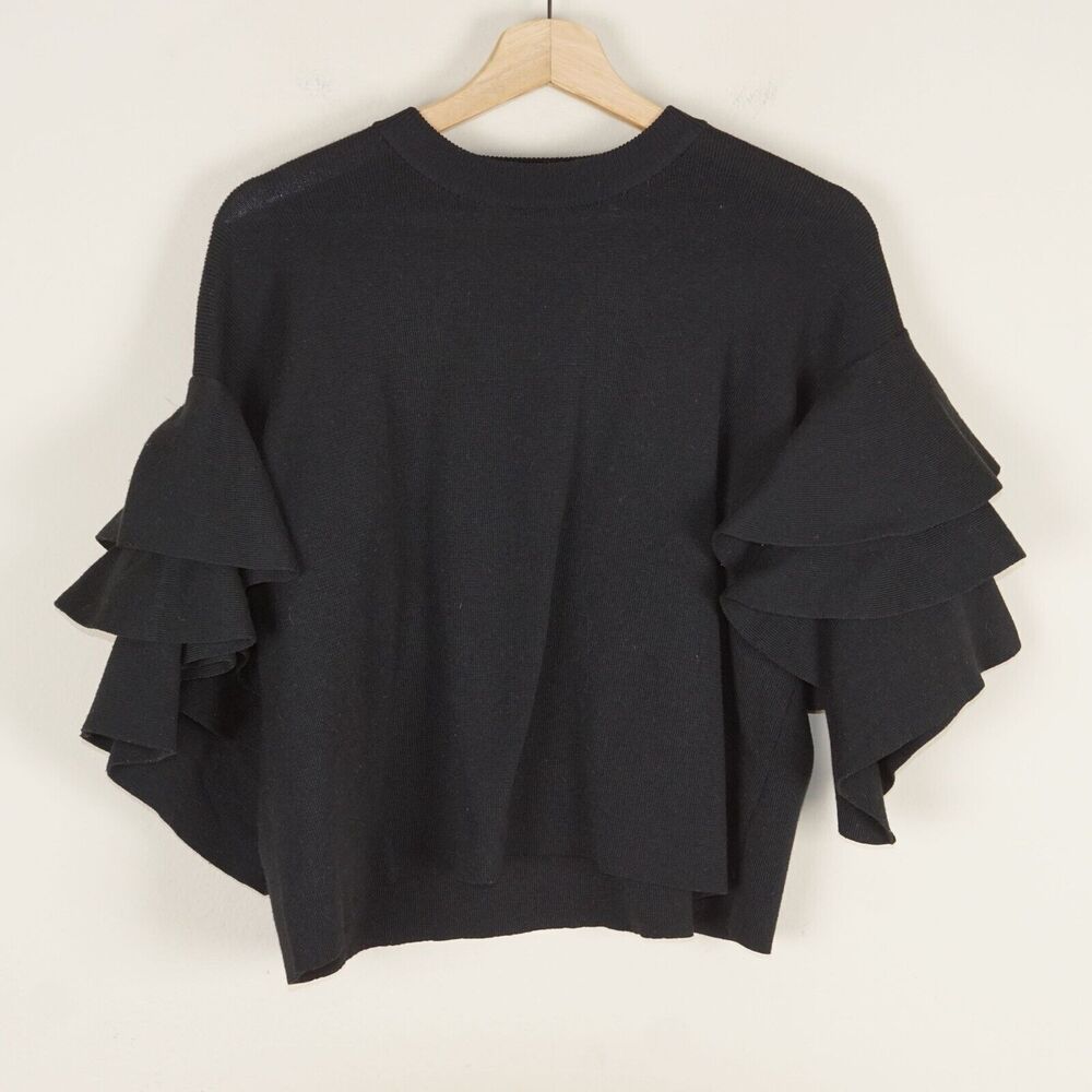 Isalis Black Ruffle Sleeve Sweater Knit Pullover Womens Sz S